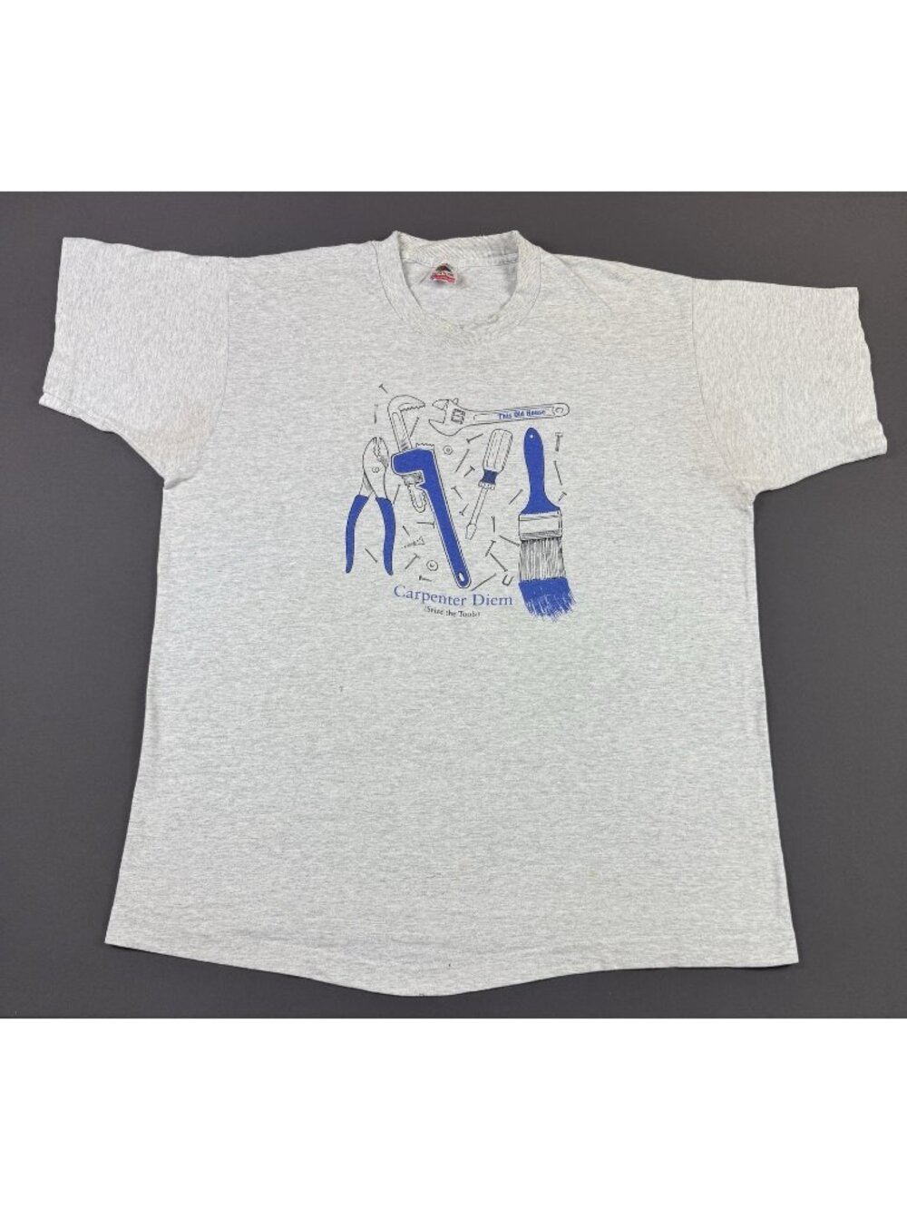 Rare Vintage 90s Carpenter Diem Seize The Tools Old House Gray XL FOTL Art Fun